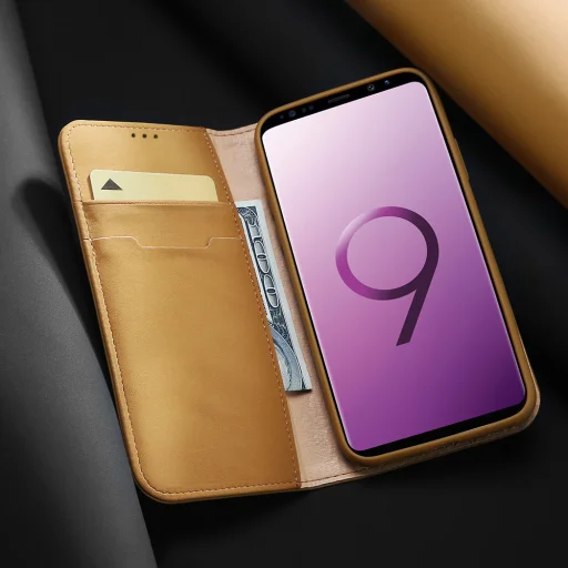 DUX DUCIS Wish valódi bőr fliptok Samsung Galaxy S9 G960 piros - 5