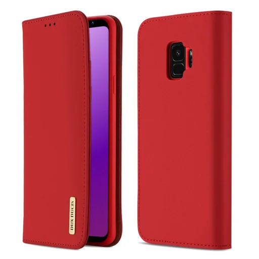 DUX DUCIS Wish valódi bőr fliptok Samsung Galaxy S9 G960 piros - 1