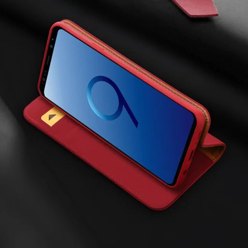 DUX DUCIS Wish valódi bőr fliptok Samsung Galaxy S9 Plus G965 piros - 10