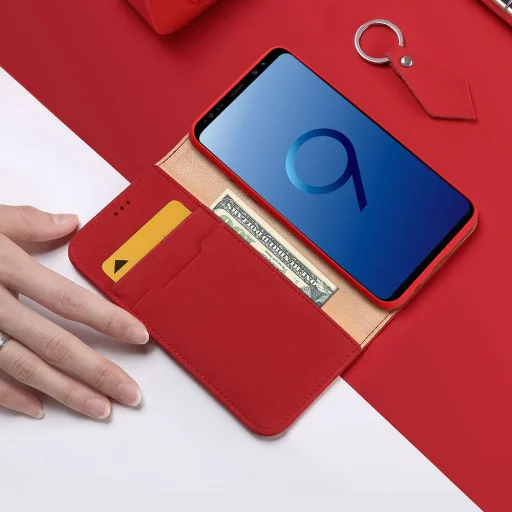 DUX DUCIS Wish valódi bőr fliptok Samsung Galaxy S9 Plus G965 piros - 3