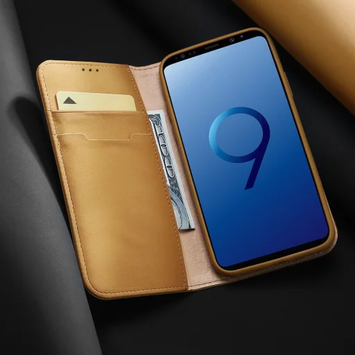 DUX DUCIS Wish valódi bőr fliptok Samsung Galaxy S9 Plus G965 piros - 13