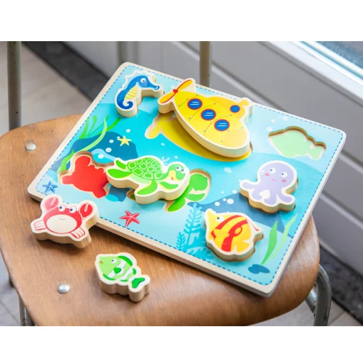 Fából készült tengeri élővilág kirakós játék gyerekeknek - 4