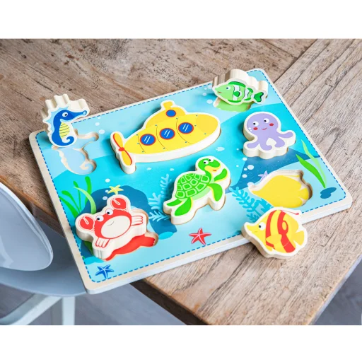 Fából készült tengeri élővilág kirakós játék gyerekeknek - 5