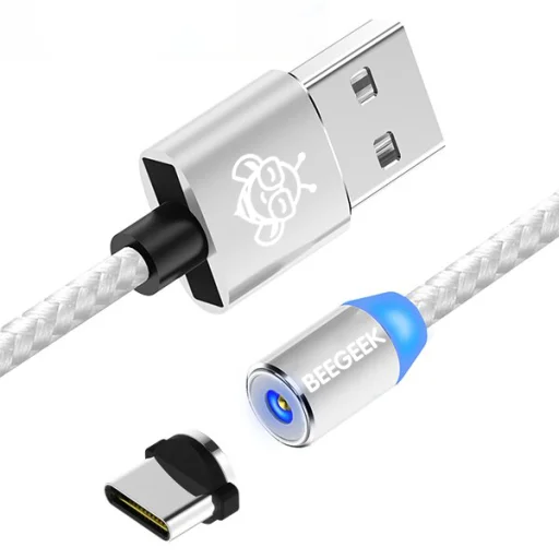 BeeGeek AUTM-1M USB/USB-C kábel 1m ezüst USB - Type-C(USB-C) töltő kábel, mágneses fejjel - 1