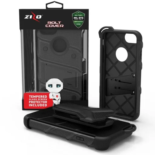 Zizo Bolt katonai minősítésű ütésálló tok iPhone 7/8/6/6S övcsipesszel + üvegfólia fekete - 10