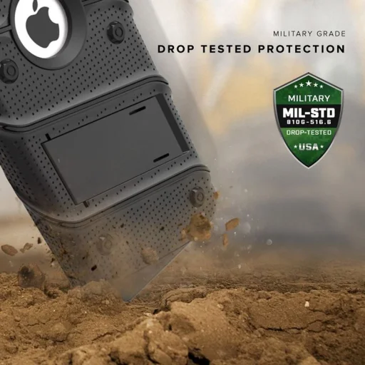 Zizo Bolt katonai minősítésű ütésálló tok iPhone 7/8/6/6S övcsipesszel + üvegfólia fekete - 5