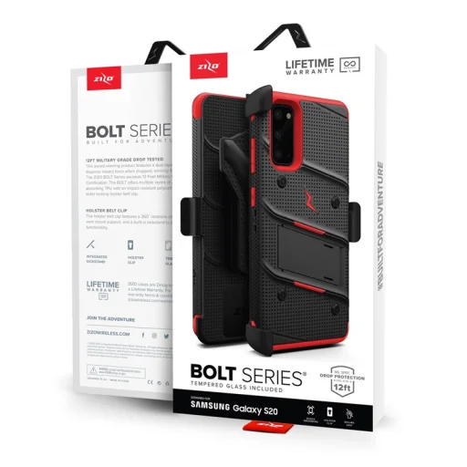 Samsung Galaxy S20 Zizo Bolt katonai minősítésű ütésálló tok övcsipesszel fekete-piros - 4