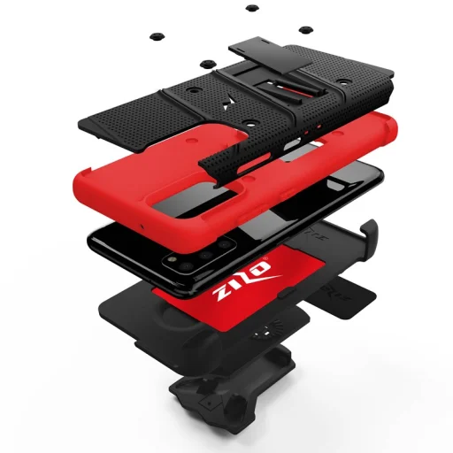 Samsung Galaxy S20 Zizo Bolt katonai minősítésű ütésálló tok övcsipesszel fekete-piros - 6