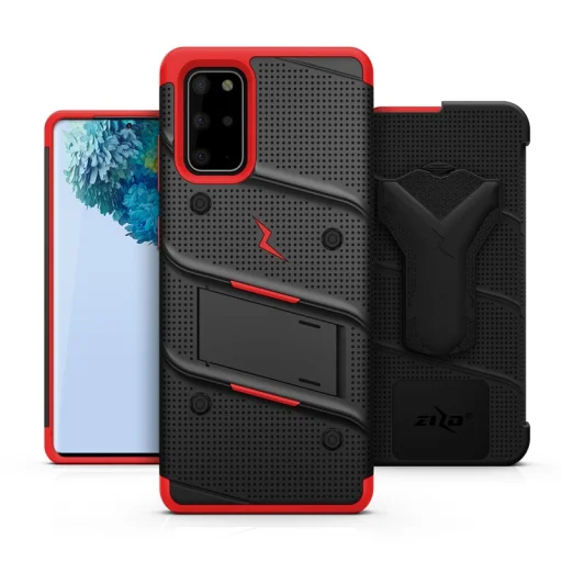 Samsung Galaxy S20 Plus Zizo Bolt katonai minősítésű ütésálló tok övcsipesszel fekete-piros - 8