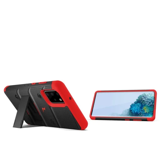 Samsung Galaxy S20 Plus Zizo Bolt katonai minősítésű ütésálló tok övcsipesszel fekete-piros - 2