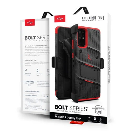 Samsung Galaxy S20 Plus Zizo Bolt katonai minősítésű ütésálló tok övcsipesszel fekete-piros - 3