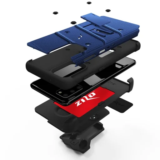 Zizo Bolt katonai minősítésű ütésálló tok Samsung Galaxy S20 Plus övcsipesszel kék-fekete - 6