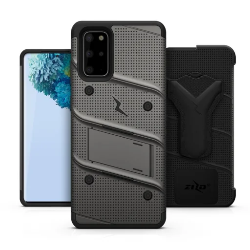 Zizo Bolt katonai minősítésű ütésálló tok Samsung Galaxy S20 Plus övcsipesszel fémszürke - 6