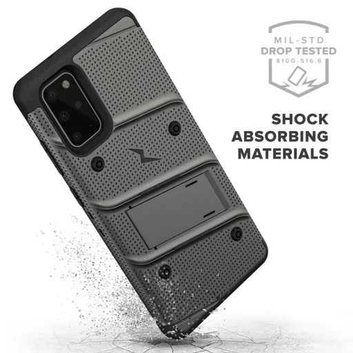 Zizo Bolt katonai minősítésű ütésálló tok Samsung Galaxy S20 Plus övcsipesszel fémszürke - 4