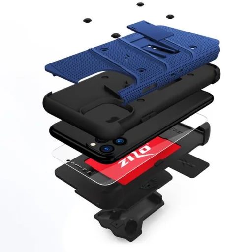 Zizo Bolt katonai minősítésű ütésálló tok iPhone 11 Pro övcsipesszel + üvegfólia kék-fekete - 5