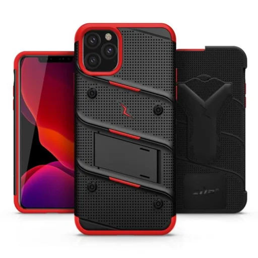Zizo Bolt katonai minősítésű ütésálló tok iPhone 11 Pro övcsipesszel + üvegfólia fekete-piros - 6