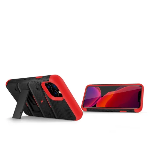 Zizo Bolt katonai minősítésű ütésálló tok iPhone 11 Pro övcsipesszel + üvegfólia fekete-piros - 3