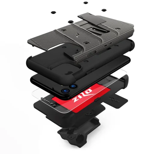 Zizo Bolt katonai minősítésű ütésálló tok iPhone 11 övcsipesszel + üvegfólia szürke - 5