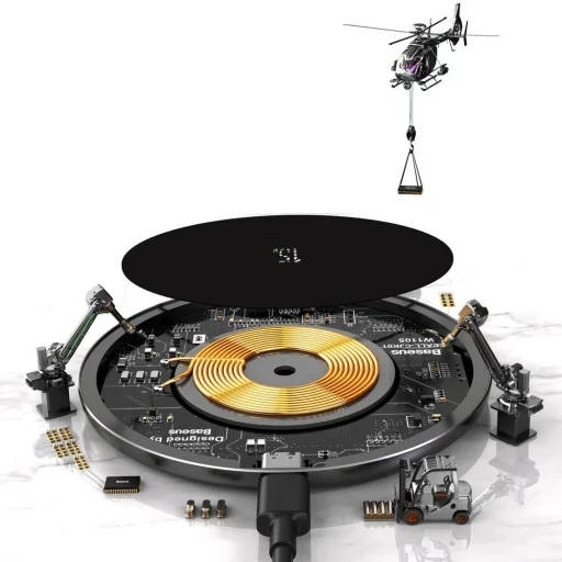 Baseus Simple ( Frissített model ) vezeték nélküli QI gyorstöltő 15W fekete színben (WXJK-B01) - 3