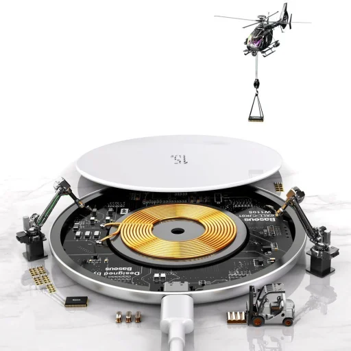 Baseus Simple ( Frissített model ) vezeték nélküli QI gyorstöltő 15W fehér (WXJK-BA02) - 4