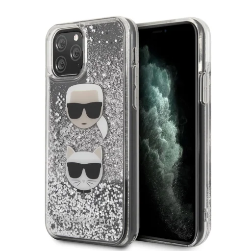 Karl Lagerfeld Liquid Glitter Hearts tok iPhone 11 Pro átlátszó ezüst flitterrel - 1
