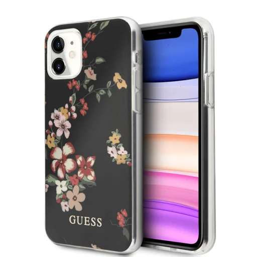 Guess Flower GUHCN61IMLFL04 N4 virágmintás tok iPhone 11 fekete - 1