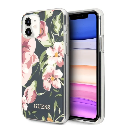iPhone 11 Guess Flower N3 virágmintás tok tengerészkék - 1
