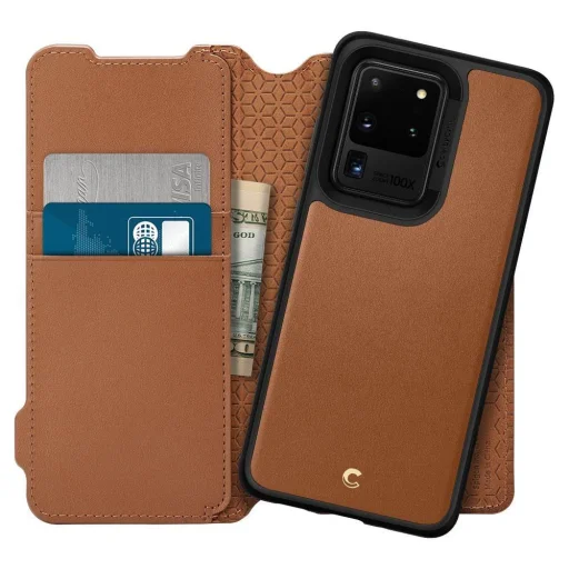 Spigen Ciel Wallet Brick fliptok Samsung S20 Ultra Saddle Brown - 1
