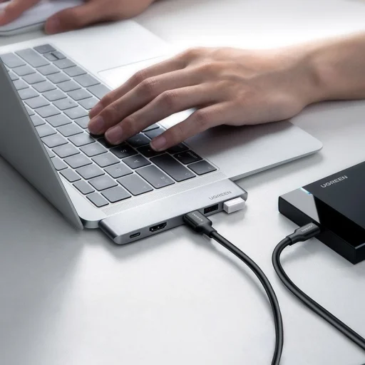 Ugreen Multifunkciós USB HUB 2x USB Typ C - USB Typ C PD (Thunderbolt 3, 100W, 4K@60 Hz, 10 Gbps) / HDMI 4K@30 Hz / 3x USB 3.0 MacBook Pro / Air szürke (60559) - 7