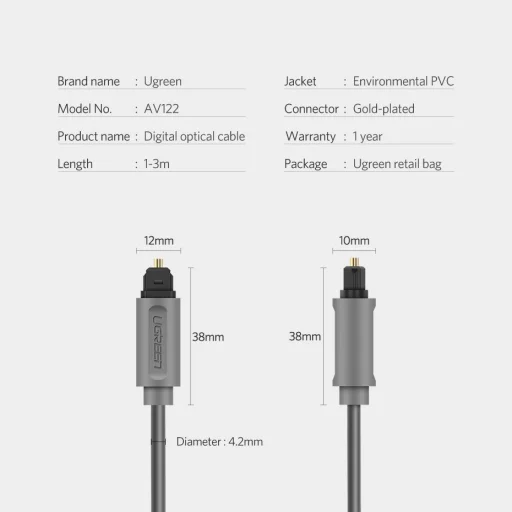 Ugreen Toslink SPDIF optikai audio kábel 2m szürke (70892) - 11