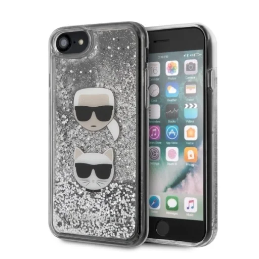 iPhone 7/8/SE 2020/SE 2022 Karl Lagerfeld Karl Choupette Glitter tok ezüst - 1