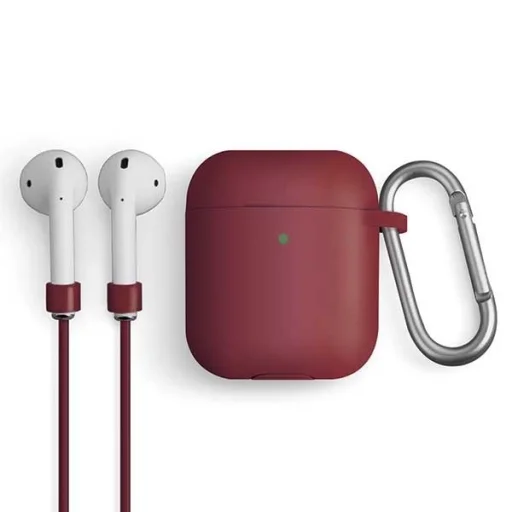 UNIQ Vencer AirPods 1/2 szilikon tok karabinerrel burgundy - 1