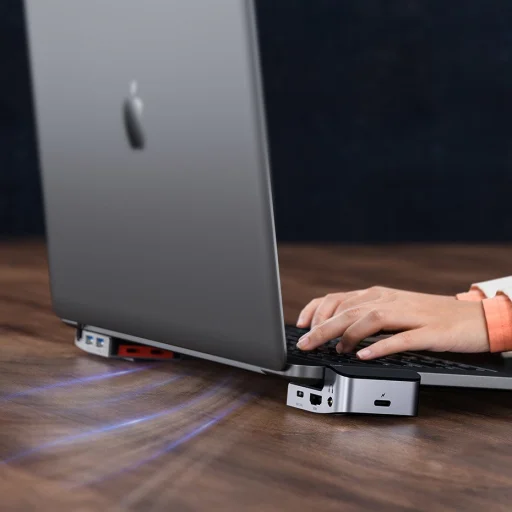 Baseus Multifunkciós laptop állvány HUB USB Typ C - USB 3.0 / RJ45 / 3.5mm mini jack / HDMI / USB Typ C / Thunderbolt 3 Macbook Pro szürke (CAHUB-AJ0G) - 8