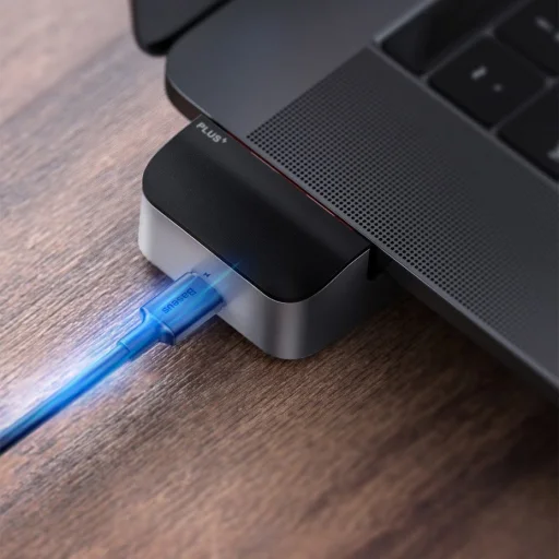 Baseus Multifunkciós laptop állvány HUB USB Typ C - USB 3.0 / RJ45 / 3.5mm mini jack / HDMI / USB Typ C / Thunderbolt 3 Macbook Pro szürke (CAHUB-AJ0G) - 10