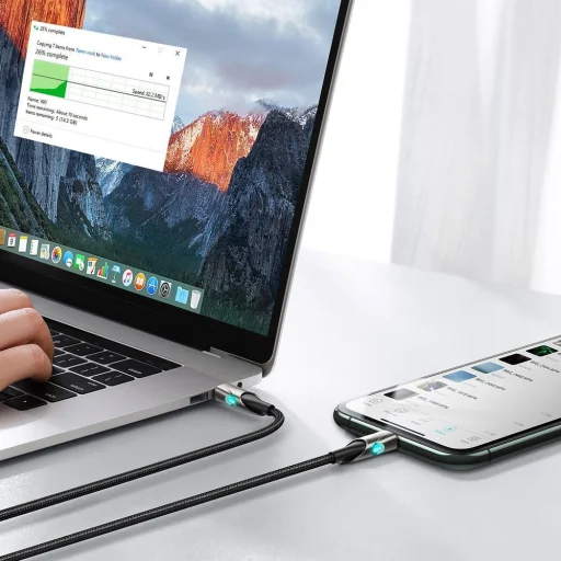 Baseus világító nylon harisnyázott USB TYPE-C - Lightning kábel 18W 480Mbps 1m piros (CATLYY-09) - 8