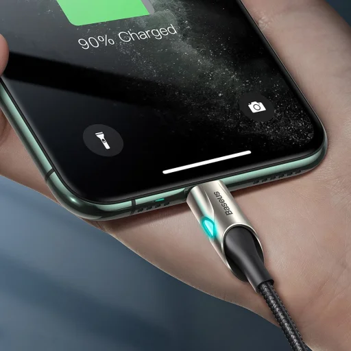 Baseus világító nylon harisnyázott USB TYPE-C - Lightning kábel 18W 480Mbps 1m piros (CATLYY-09) - 11