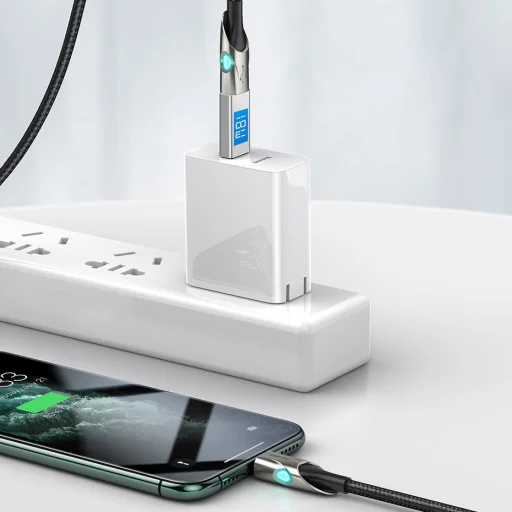 Baseus világító nylon harisnyázott USB TYPE-C - Lightning kábel 18W 480Mbps 1m piros (CATLYY-09) - 12