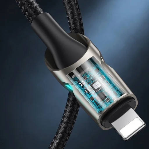 Baseus világító nylon harisnyázott USB TYPE-C - Lightning kábel 18W 480Mbps 1m piros (CATLYY-09) - 13