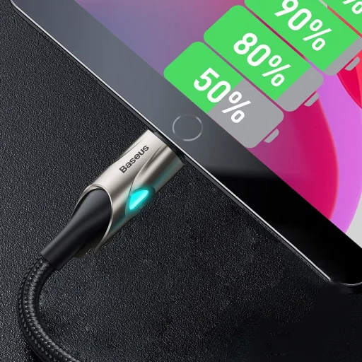 Baseus világító nylon harisnyázott USB TYPE-C - Lightning kábel 18W 480Mbps 1m piros (CATLYY-09) - 14