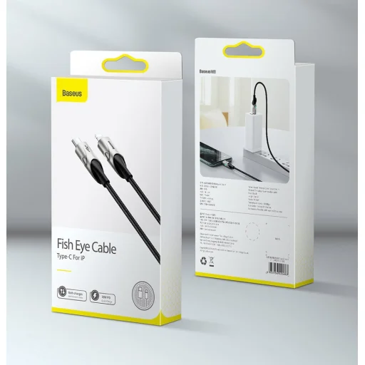 Baseus világító nylon harisnyázott USB TYPE-C - Lightning kábel 18W 480Mbps 1m piros (CATLYY-09) - 17