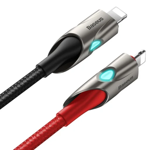 Baseus világító nylon harisnyázott USB TYPE-C - Lightning kábel 18W 480Mbps 1m piros (CATLYY-09) - 3