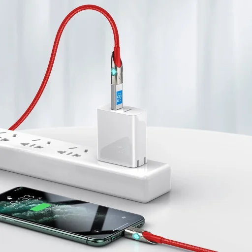 Baseus világító nylon harisnyázott USB TYPE-C - Lightning kábel 18W 480Mbps 1m piros (CATLYY-09) - 6