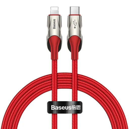 Baseus világító nylon harisnyázott USB TYPE-C - Lightning kábel 18W 480Mbps 1m piros (CATLYY-09) - 1
