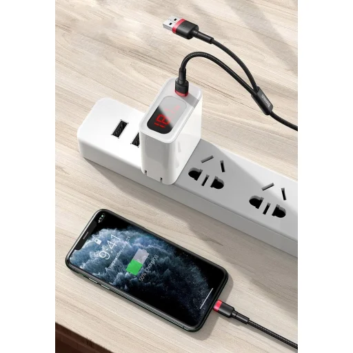 Baseus Cafule Nylon harisnyázott USB/USB-Type C/ Lightning kábel 18W 2,4A 480 Mbps 1,2m piros (CATKLF-EL91) - 9