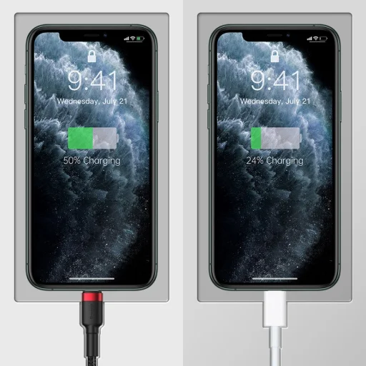 Baseus Cafule Nylon harisnyázott USB/USB-Type C/ Lightning kábel 18W 2,4A 480 Mbps 1,2m piros (CATKLF-EL91) - 8