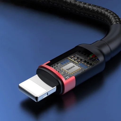 Baseus Cafule Nylon harisnyázott USB/USB-Type C/ Lightning kábel 18W 2,4A 480 Mbps 1,2m piros (CATKLF-EL91) - 11