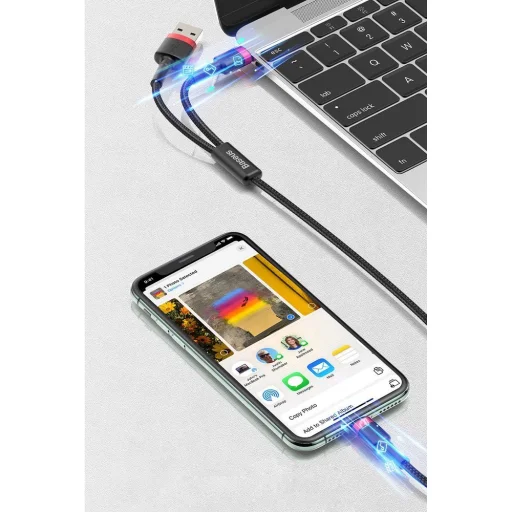 Baseus Cafule Nylon harisnyázott USB/USB-Type C/ Lightning kábel 18W 2,4A 480 Mbps 1,2m piros (CATKLF-EL91) - 13