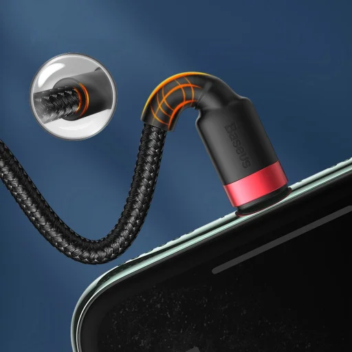 Baseus Cafule Nylon harisnyázott USB/USB-Type C/ Lightning kábel 18W 2,4A 480 Mbps 1,2m piros (CATKLF-EL91) - 14