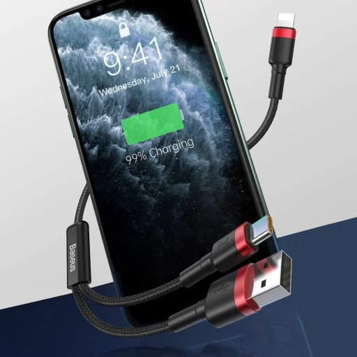 Baseus Cafule Nylon harisnyázott USB/USB-Type C/ Lightning kábel 18W 2,4A 480 Mbps 1,2m piros (CATKLF-EL91) - 18