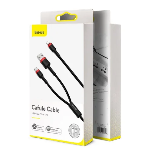 Baseus Cafule Nylon harisnyázott USB/USB-Type C/ Lightning kábel 18W 2,4A 480 Mbps 1,2m piros (CATKLF-EL91) - 19
